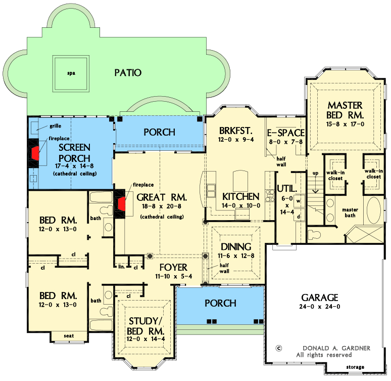 Plan 444361GDN: One-story Craftsman Ranch Home Plan Under 2500 Square Feet with Bonus Expansion - Floor Plan - Main Level - Craftsman, New American, Ranch