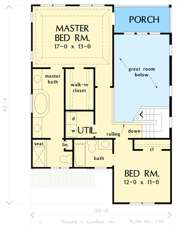 Plan 444362GDN: Waterfront Home Plan Under 1800 Square Feet for the Narrow Lot - Floor Plan - 2nd Floor - Beach, Coastal, Low Country, Vacation