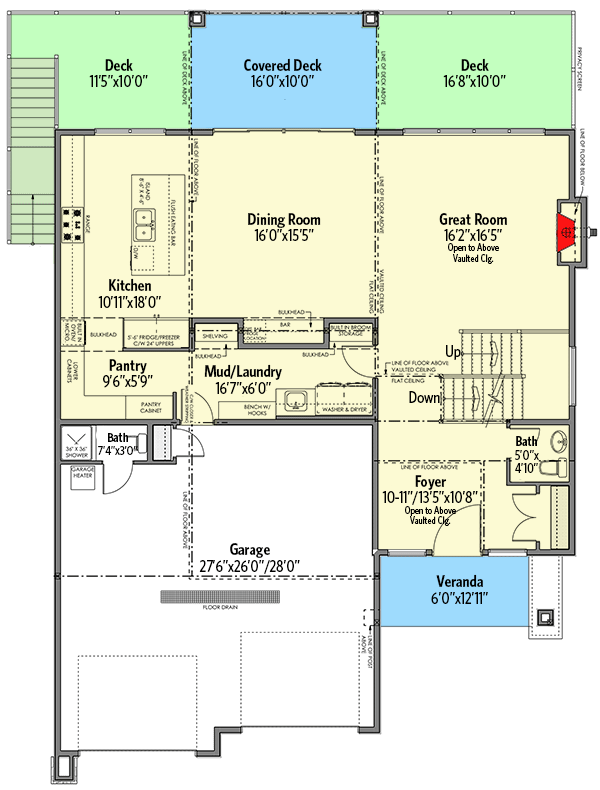 Plan 81784AB: Modern 3100 Square Foot Home Plan with 3 Beds for a Rear Sloping Lot - Floor Plan - Main Level - Coastal, Contemporary, Modern