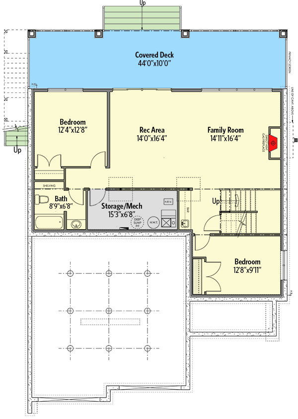 Plan 81784AB: Modern 3100 Square Foot Home Plan with 3 Beds for a Rear Sloping Lot - Floor Plan - Lower Level - Coastal, Contemporary, Modern