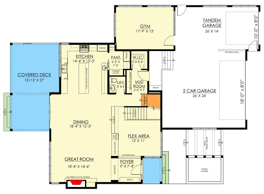 Plan 81787AB: Contemporary 2-Story Home Plan with Home Gym and Office in Master Suite - 3236 - Floor Plan - Main Level - Contemporary, Modern, Northwest, Prairie