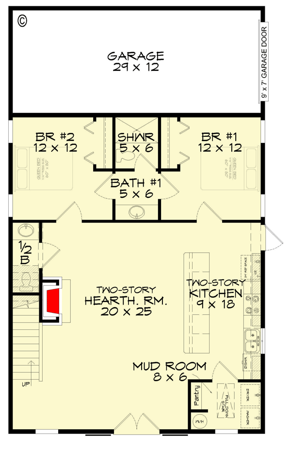 Plan 680035VR: Barndo-Style House Plan Under 2000 Square Feet with 4 Beds - Floor Plan - Main Level - Barndominium, Country, Rustic, Traditional