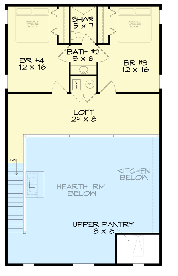 Plan 680035VR: Barndo-Style House Plan Under 2000 Square Feet with 4 Beds - Floor Plan - 2nd Floor - Barndominium, Country, Rustic, Traditional