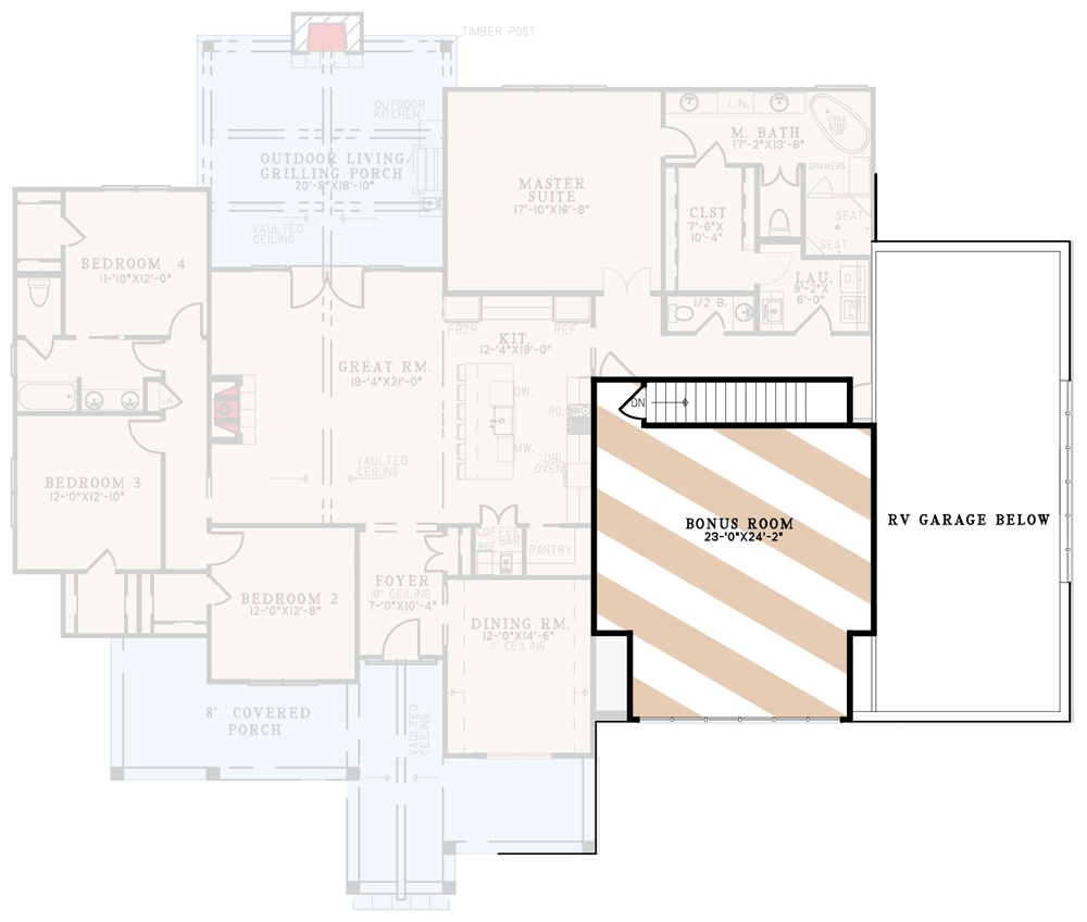 Plan 70796MK: Single Story 4-Bed Modern Farmhouse Plan with RV Garage - Floor Plan - Optionally Finished Bonus Room - Country, Craftsman, Farmhouse, Modern Farmhouse, New American, Northwest, Ranch, Rustic, Traditional