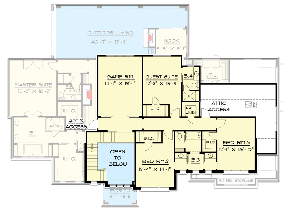 Plan 915053CHP: 4-Bed 4000 Square Foot Transitional Home Plan with Painted Brick Exterior - Floor Plan - 2nd Floor - Country, Craftsman, Farmhouse, Modern Farmhouse, New American, Transitional