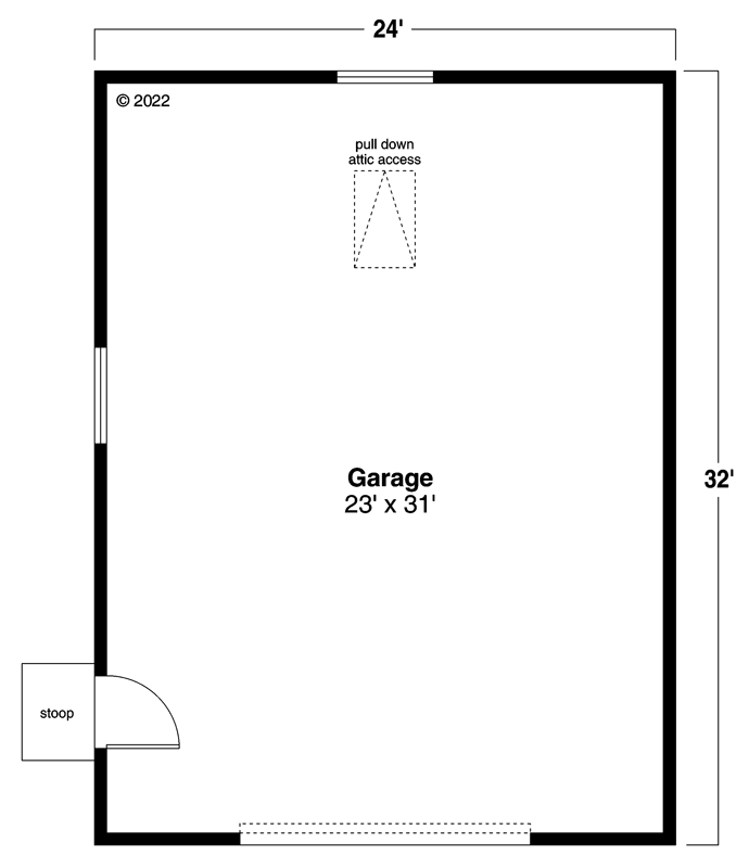 Plan 72362DA: Farmhouse-style 597 Square Foot 1-Car Garage with Storage Above - Floor Plan - Main Level - Country, Farmhouse, Traditional