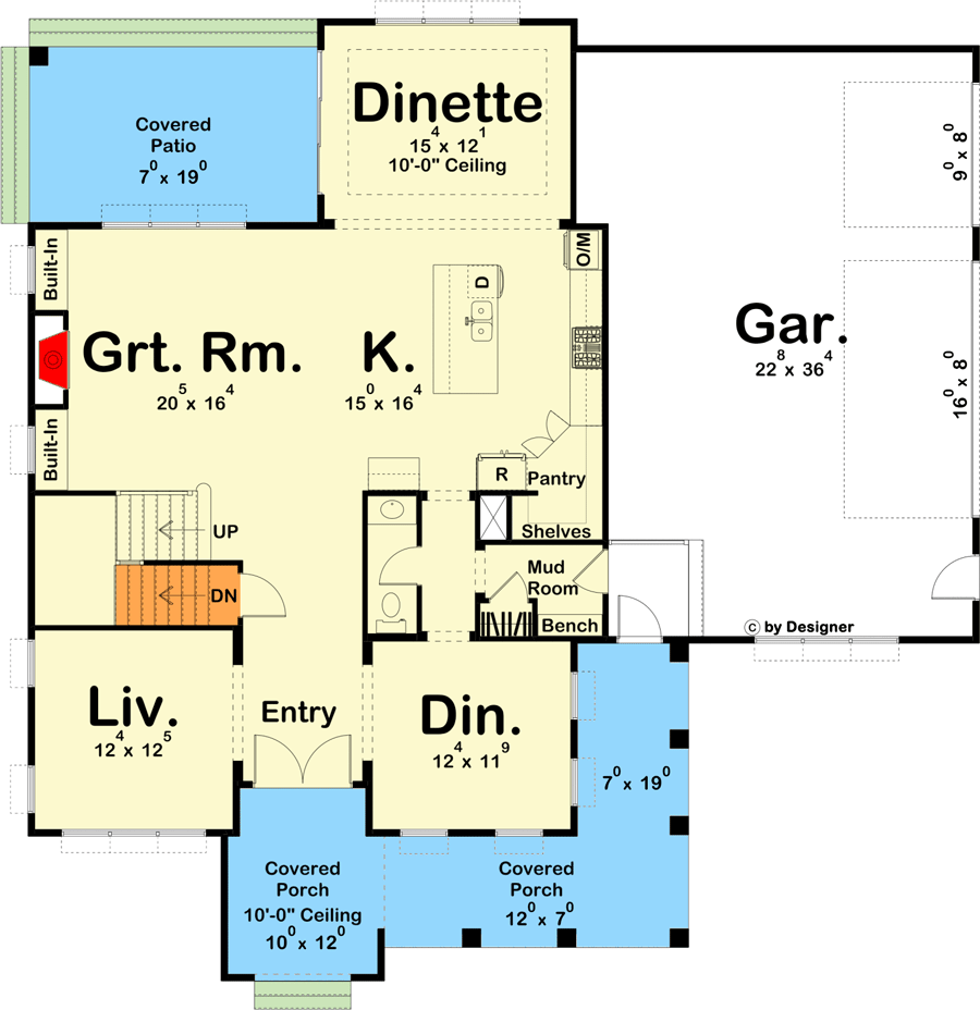 Plan 623151DJ: 3-Gabled 3000 Square Foot 4-Bed Transitional Farmhouse Plan - Floor Plan - Main Level - Country, Craftsman, New American, Transitional