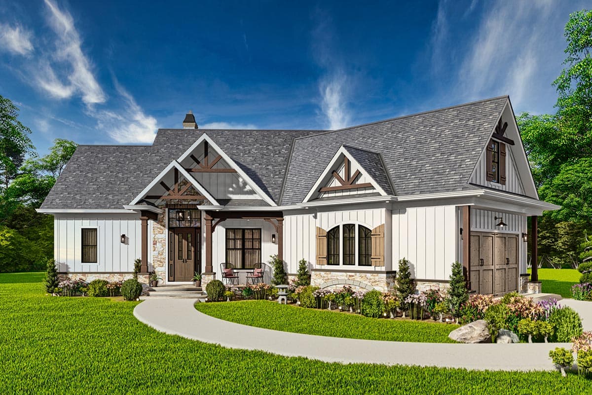 Plan 25786GE: One-Story Rustic Craftsman Under 1800 Square Foot with Angled 2-Car Garage - Image #4 - Country, Craftsman, Mountain, New American, Ranch, Rustic