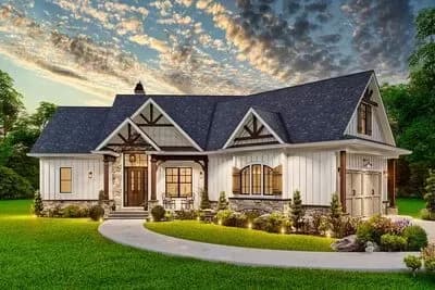 One-Story Rustic Craftsman Under 1800 Square Foot with Angled 2-Car Garage