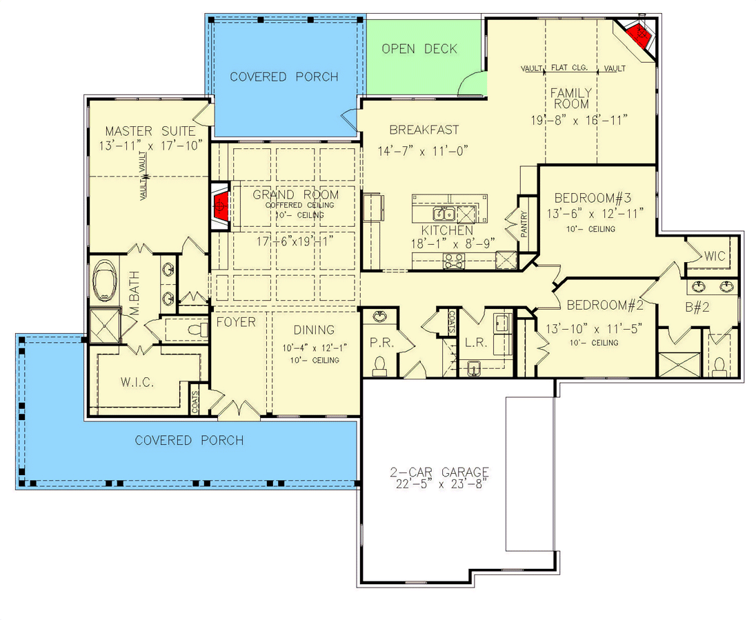 Plan 25787GE: New American Farmhouse Plan with 3 Beds and a 2-Car Garage - Floor Plan - Main Level - Country, Craftsman, Mountain, New American, Ranch