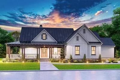 New American Farmhouse Plan with 3 Beds and a 2-Car Garage