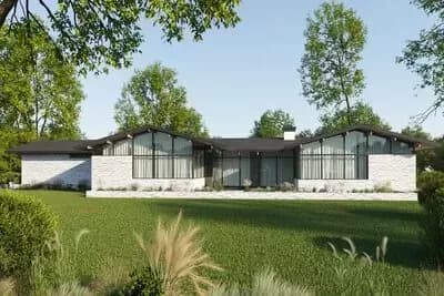Mid-Century Modern Ranch Under 3000 Square Feet with 3-Car Side-Load Garage