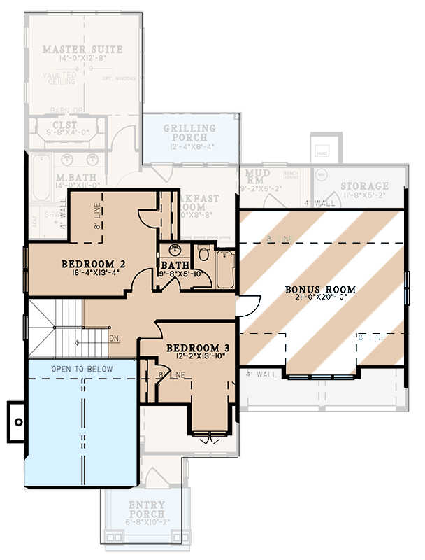 Plan 70798MK: New American Cottage Just Under 2000 Square Feet with 2-Story Great Room - Floor Plan - 2nd Floor - Cottage, Country, Craftsman, New American