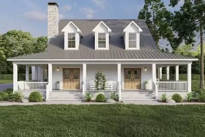 Modern Farmhouse with Matching French Door Entries, Wraparound Porch, and a Pet Shower - 2182 Sq Ft