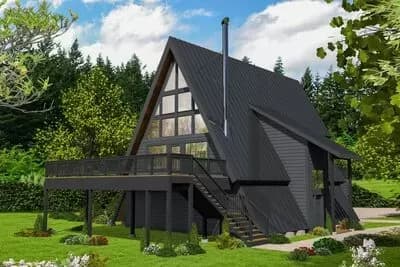 1500 Square Foot A-Frame House Plan with Home Theater with Wet Bar