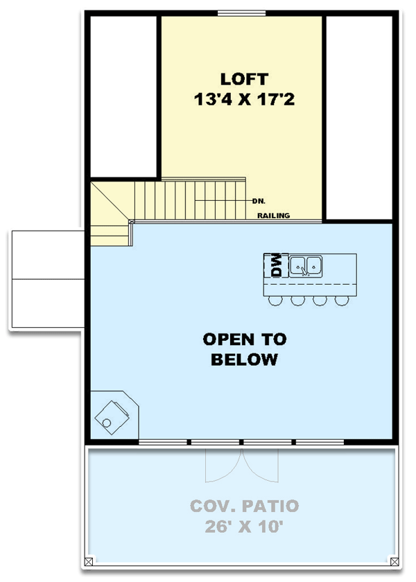 Plan 35085GH: Rustic Barndo-Style House Plan Under 1200 Square Feet - Floor Plan - 2nd Floor - Barndominium, Contemporary, Country, Mountain, Rustic, Vacation