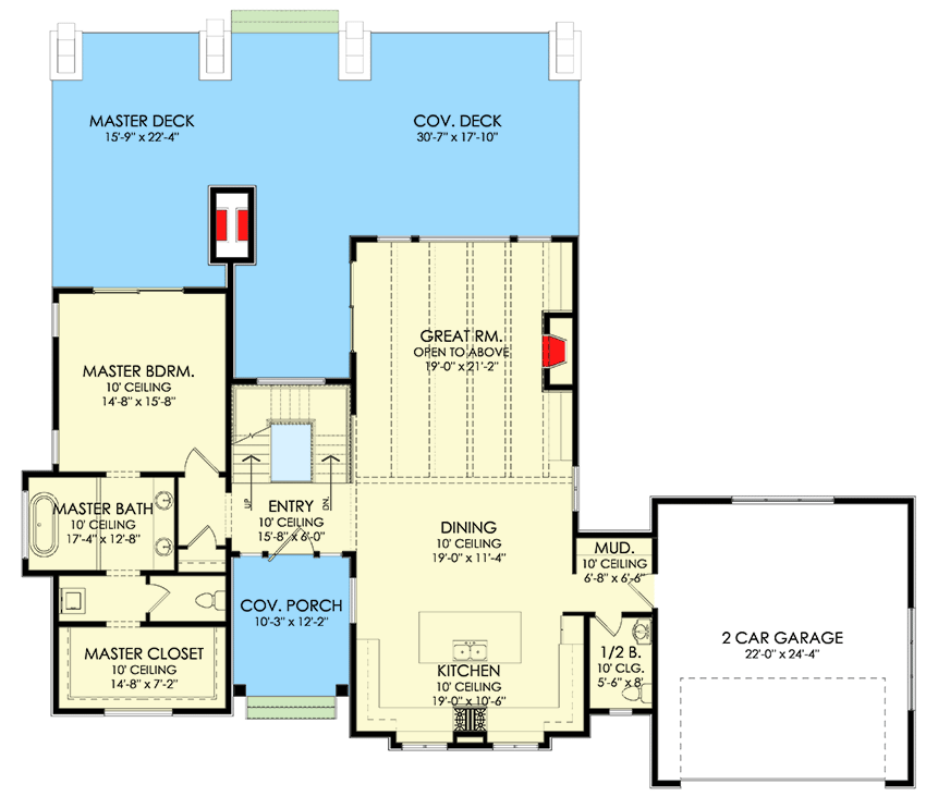 Plan 490070NAH: Mountain Modern Home Plan Just Over 2500 Square Feet with Lower Level Expansion - Floor Plan - Main Level - Contemporary, Modern, Mountain, Northwest