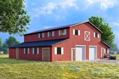 Barndominium-Style House Plan with Two Kitchens and Upstairs Game and Bunk Rooms