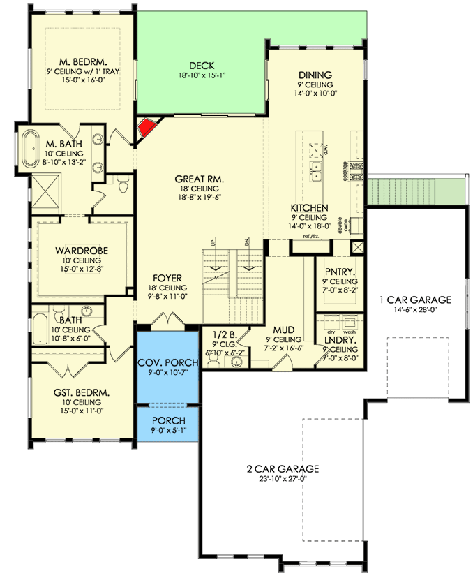 Plan 490072NAH: Contemporary Euro-style House Plan Under 3500 Square Feet with 2-Story Great Room - Floor Plan - Main Level - Contemporary, European, Transitional