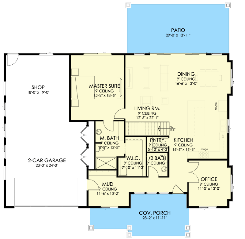 Plan 490073NAH: 1800 Square Foot Rambler-style House Plan with Home Office  - Floor Plan - Main Level - Ranch, Traditional