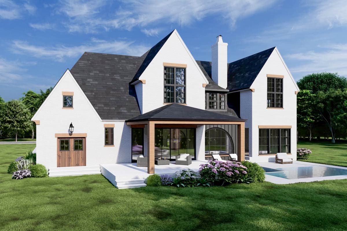 Plan 93052EL: 4-Bed European Transitional Home Plan with Pool Concept and Home Office - 3717 Sq Ft - Image #9 - Country, European, French Country, New American, Transitional