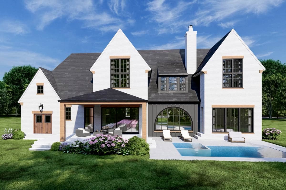 Plan 93052EL: 4-Bed European Transitional Home Plan with Pool Concept and Home Office - 3717 Sq Ft - Image #10 - Country, European, French Country, New American, Transitional