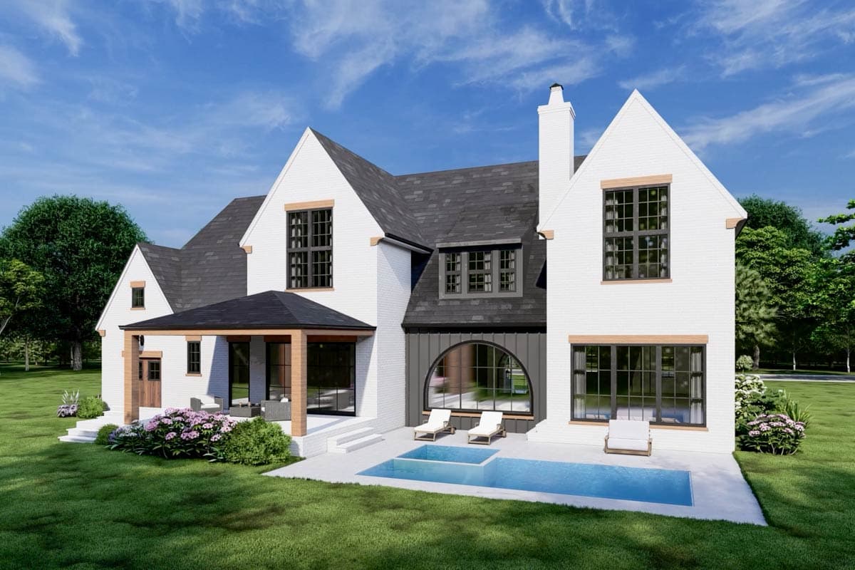 Plan 93052EL: 4-Bed European Transitional Home Plan with Pool Concept and Home Office - 3717 Sq Ft - Image #11 - Country, European, French Country, New American, Transitional