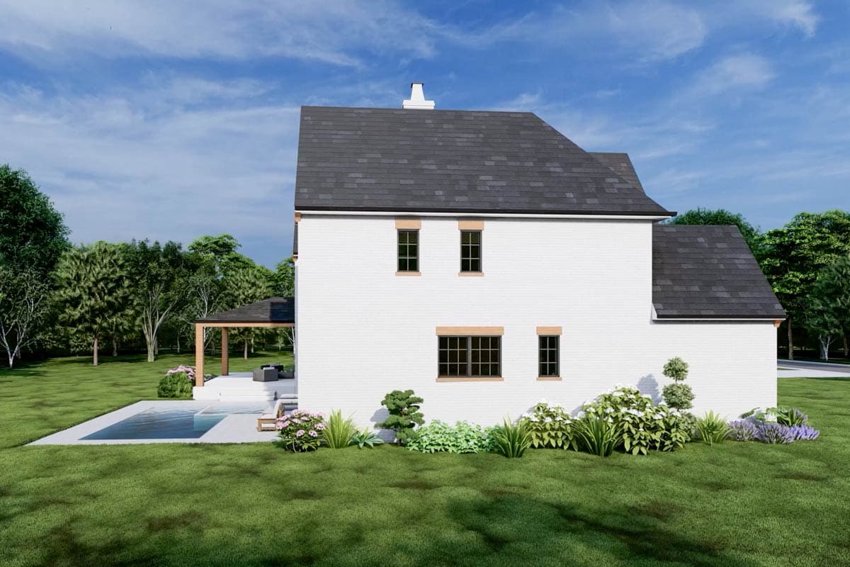 Plan 93052EL: 4-Bed European Transitional Home Plan with Pool Concept and Home Office - 3717 Sq Ft - Image #13 - Country, European, French Country, New American, Transitional