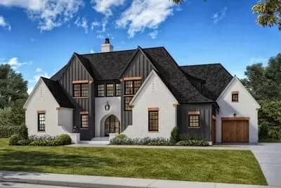 4-Bed European Transitional Home Plan with Pool Concept and Home Office - 3717 Sq Ft
