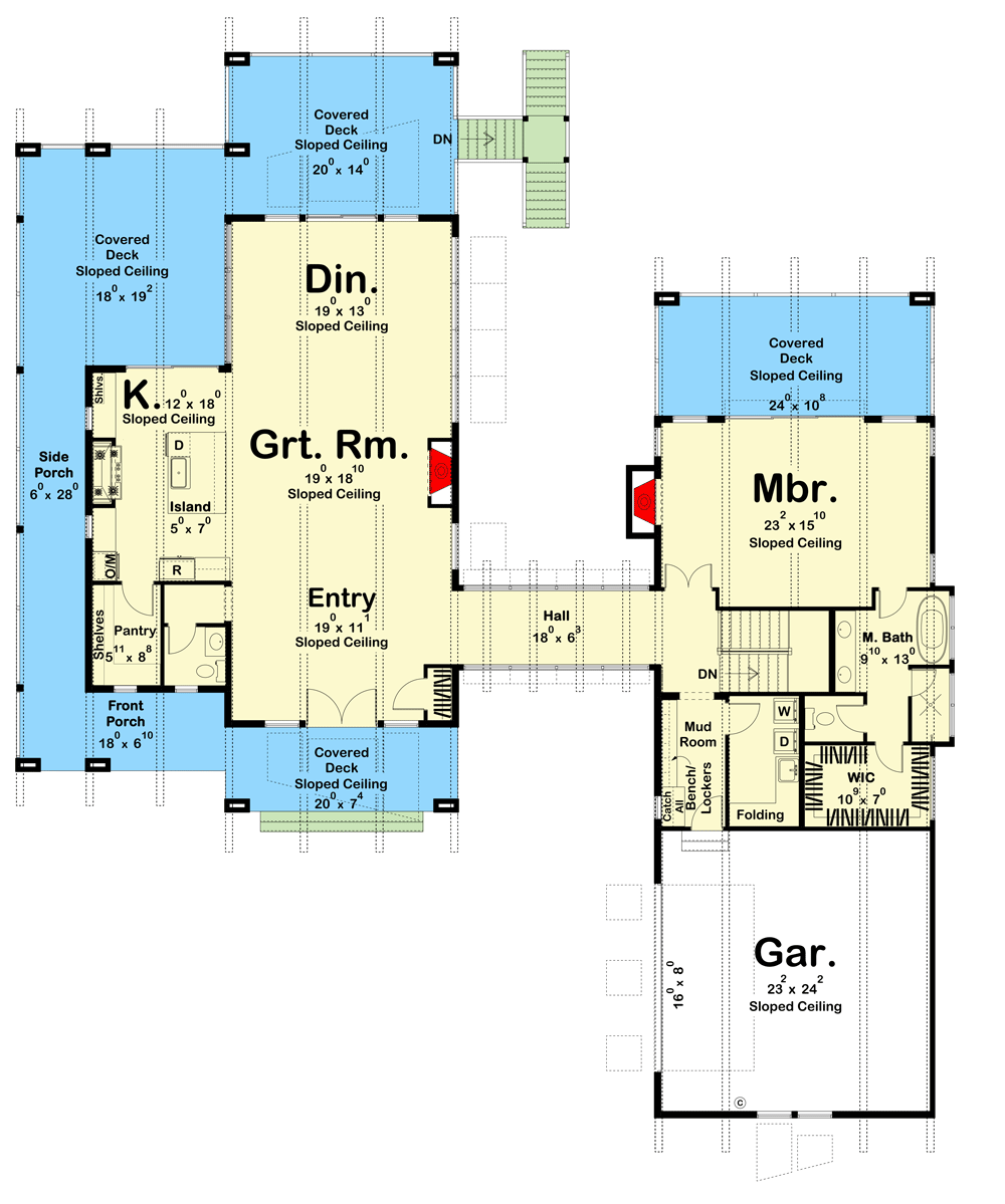 Plan 623153DJ: Modern Mountain Style House Plan with Expansion Option - 2214 Sq Ft - Floor Plan - Main Level - Contemporary, Mid Century Modern, Modern, Mountain, Northwest, Vacation