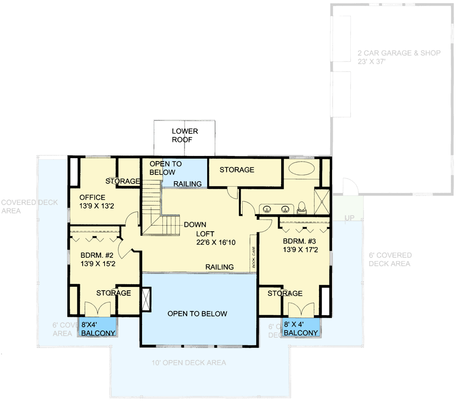 Plan 35155GH: Mountain Craftsman Plan with Wraparound Deck and Extra Space in Double Garage - 2977 Sq Ft - Floor Plan - 2nd Floor - Country, Craftsman, Mountain