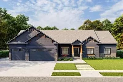 Craftsman Ranch Home Plan with 4 Bedrooms Under 2100 Square Feet