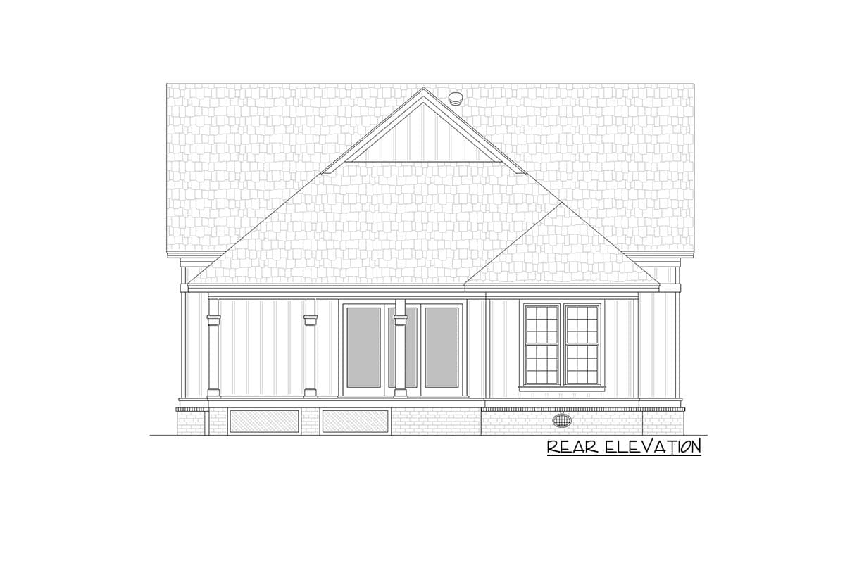 Plan 55224BR: 2-Bed Cottage Under 1100 Square Feet with 2-Story Living Room - Image #6 - Cottage, Country, Southern, Traditional