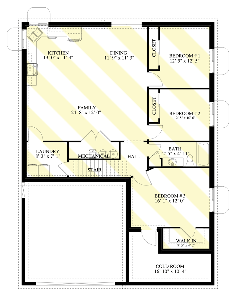 Plan 61394UT: Stone-clad Bungalow with 3-Bed Basement Apartment - Floor Plan - Lower Level - Bungalow, Craftsman