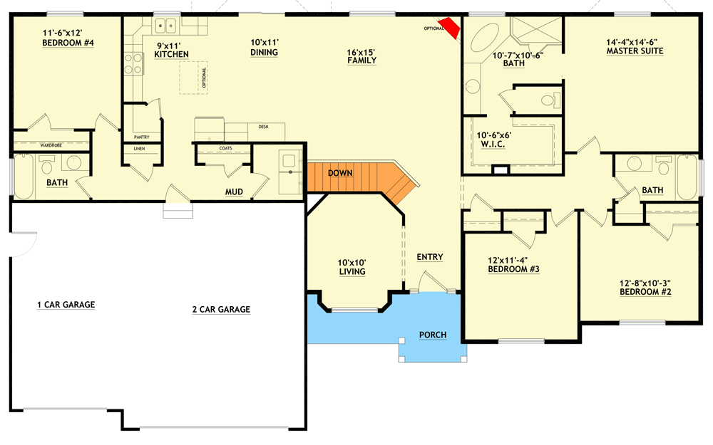 Plan 849007PGE: 2000 Square Foot Traditional Ranch Home Plan with Split Bedroom Layout - Floor Plan - Main Level - Craftsman, New American, Ranch, Traditional