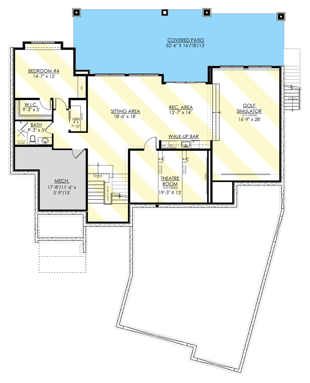Plan 81799AB: Contemporary Home Plan with Two-story Great Room and Golf Simulator - Floor Plan - Optionally Finished Lower Level - Contemporary, Mid Century Modern, Modern, Northwest