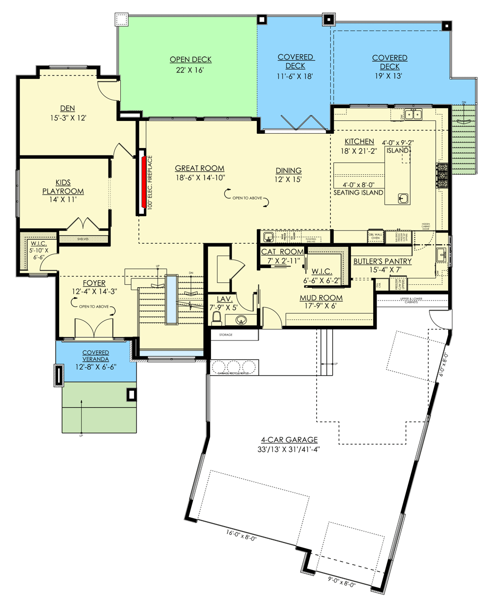 Plan 81799AB: Contemporary Home Plan with Two-story Great Room and Golf Simulator - Floor Plan - Main Level - Contemporary, Mid Century Modern, Modern, Northwest