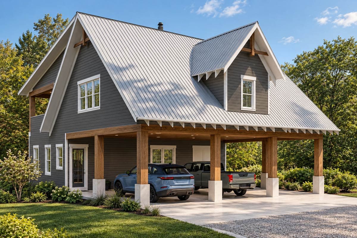 Plan image - 871027JEN:1-Bed Guesthouse with 3-Car Carport and an Upper Floor Porch
