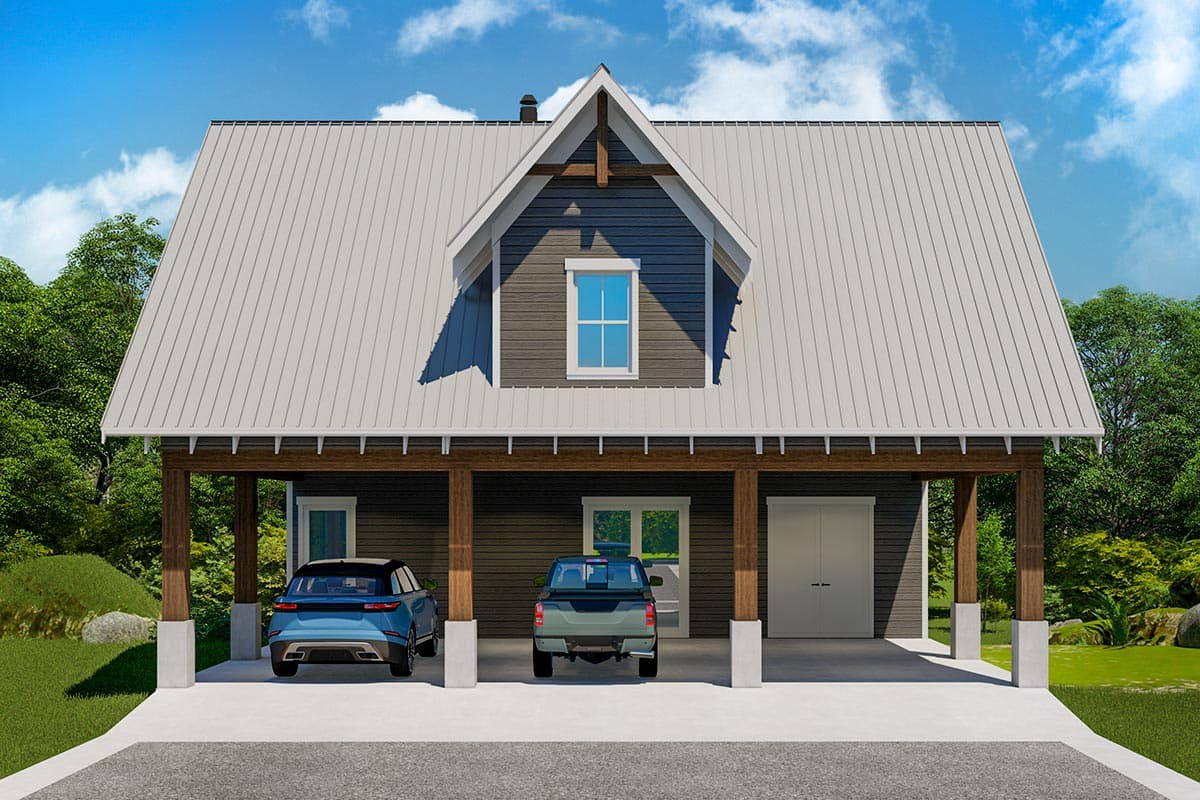 Plan 871027JEN: 1-Bed Guesthouse with 3-Car Carport and an Upper Floor Porch - Image #10 - Craftsman, Rustic, Vacation