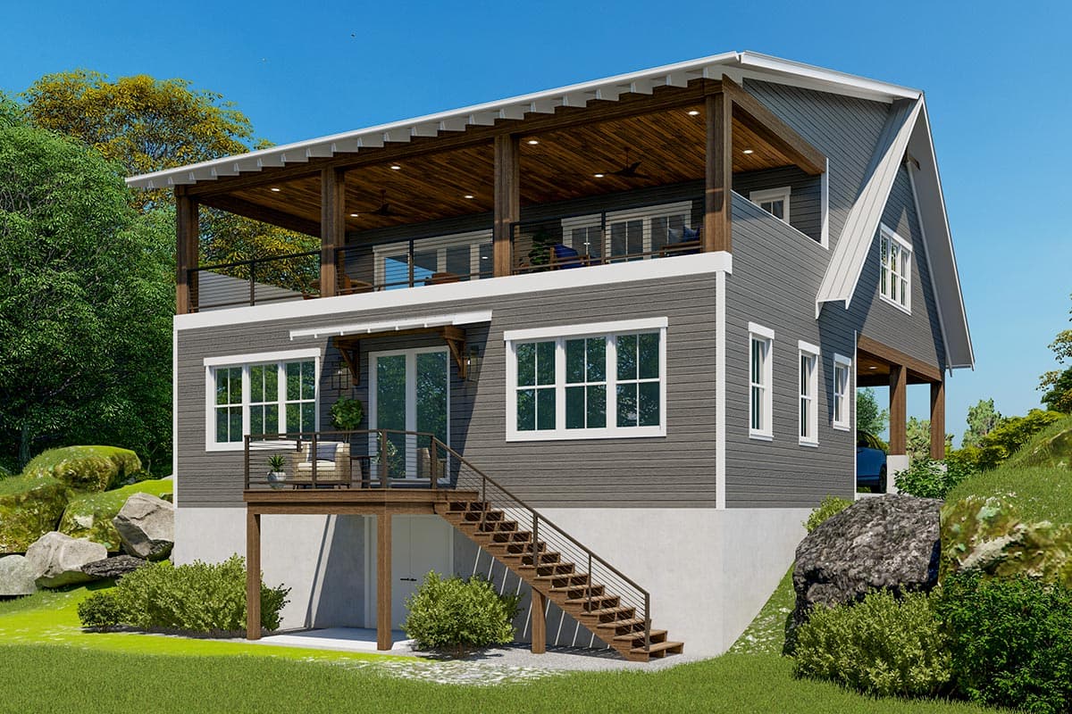 Plan 871027JEN: 1-Bed Guesthouse with 3-Car Carport and an Upper Floor Porch - Image #4 - Craftsman, Rustic, Vacation