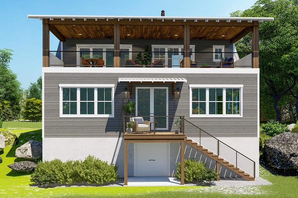 Plan 871027JEN: 1-Bed Guesthouse with 3-Car Carport and an Upper Floor Porch - Image #5 - Craftsman, Rustic, Vacation