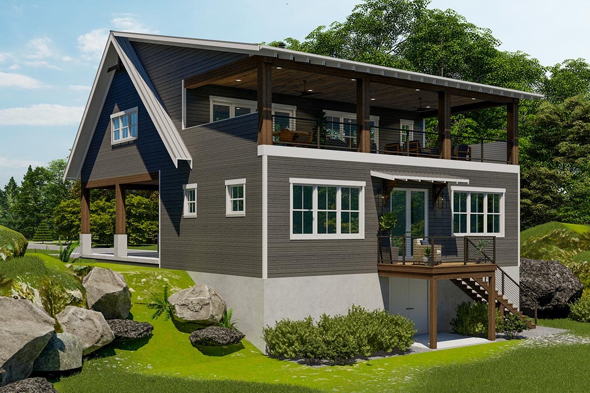 Plan 871027JEN: 1-Bed Guesthouse with 3-Car Carport and an Upper Floor Porch - Image #6 - Craftsman, Rustic, Vacation