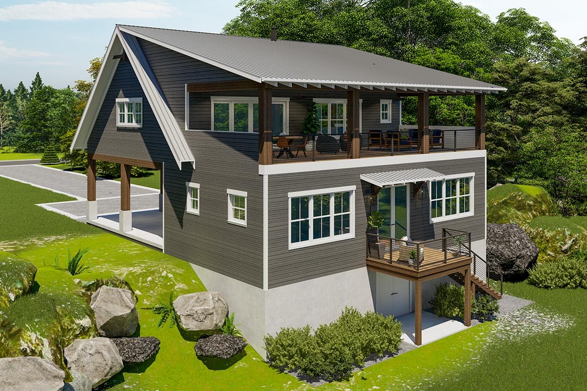 Plan 871027JEN: 1-Bed Guesthouse with 3-Car Carport and an Upper Floor Porch - Image #7 - Craftsman, Rustic, Vacation