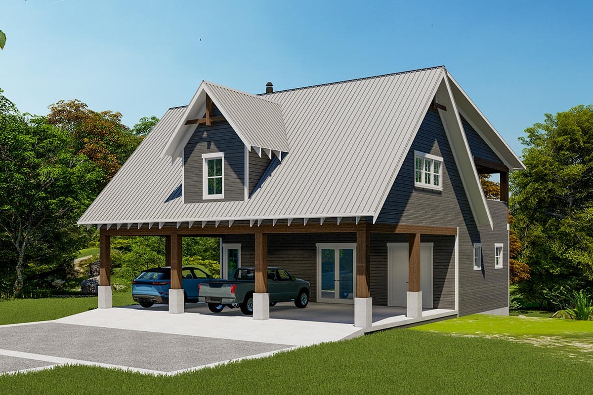 Plan 871027JEN: 1-Bed Guesthouse with 3-Car Carport and an Upper Floor Porch - Image #9 - Craftsman, Rustic, Vacation