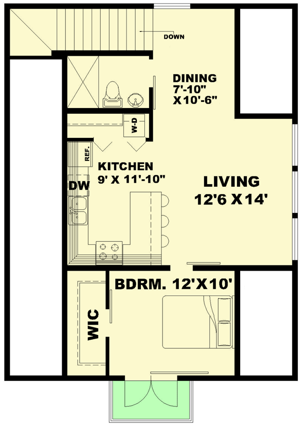 Plan 35205GH: 781 Square Foot Barn-like ADU with Gambrel Roof - Floor Plan - 2nd Floor - Barndominium, Carriage, Country, Craftsman, Mountain, Rustic