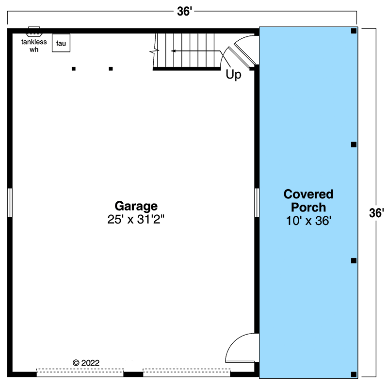 Plan 72364DA: Country-style 2-Car Detached Garage with Rec Room Above - Floor Plan - Main Level - Country, Traditional