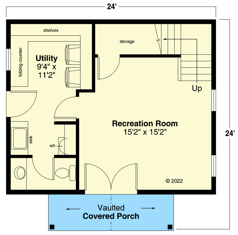 Plan 72365DA: Compact Backyard Cottage 720 Square Foot ADU - Floor Plan - Main Level - Cottage, Country, Farmhouse