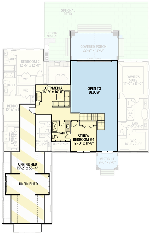 Plan 46478LA: 3600 Square Foot Transitional Farmhouse Plan with 3-Car Garage - Floor Plan - 2nd Floor - Country, Craftsman, Farmhouse, Modern Farmhouse, New American, Southern, Transitional