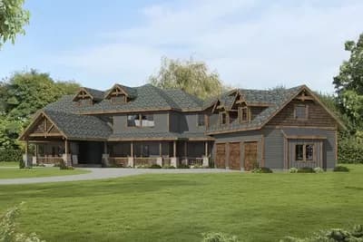 2-Story Mountain Craftsman Plan with Porte Cochere and Ample Outdoor Living Space