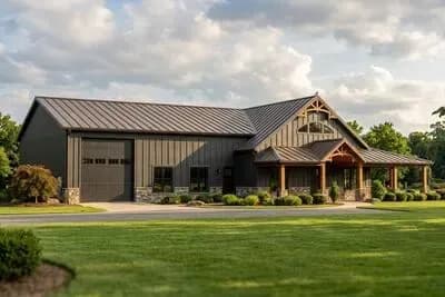 3-Bed Barndominium with Wraparound Porch and 41' by 53' Shop